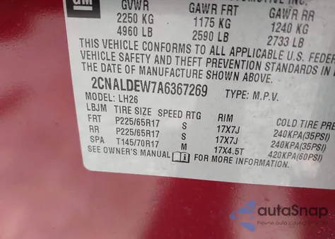 2010 Chevrolet Equinox Lt из США, поврежденный, VIN 2CNALDEW7A6367269